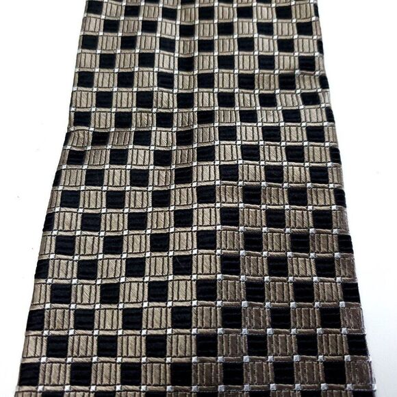 Chaps Woven Black Tan Geometric Silk Tie Short - Picture 2 of 6